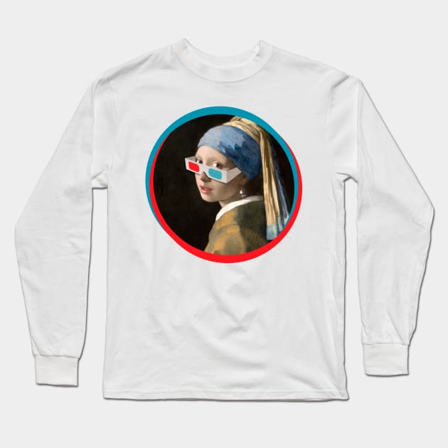 Girl with 3D Glasses and a Pearl Long Sleeve T-Shirt by Doc Multiverse Designs